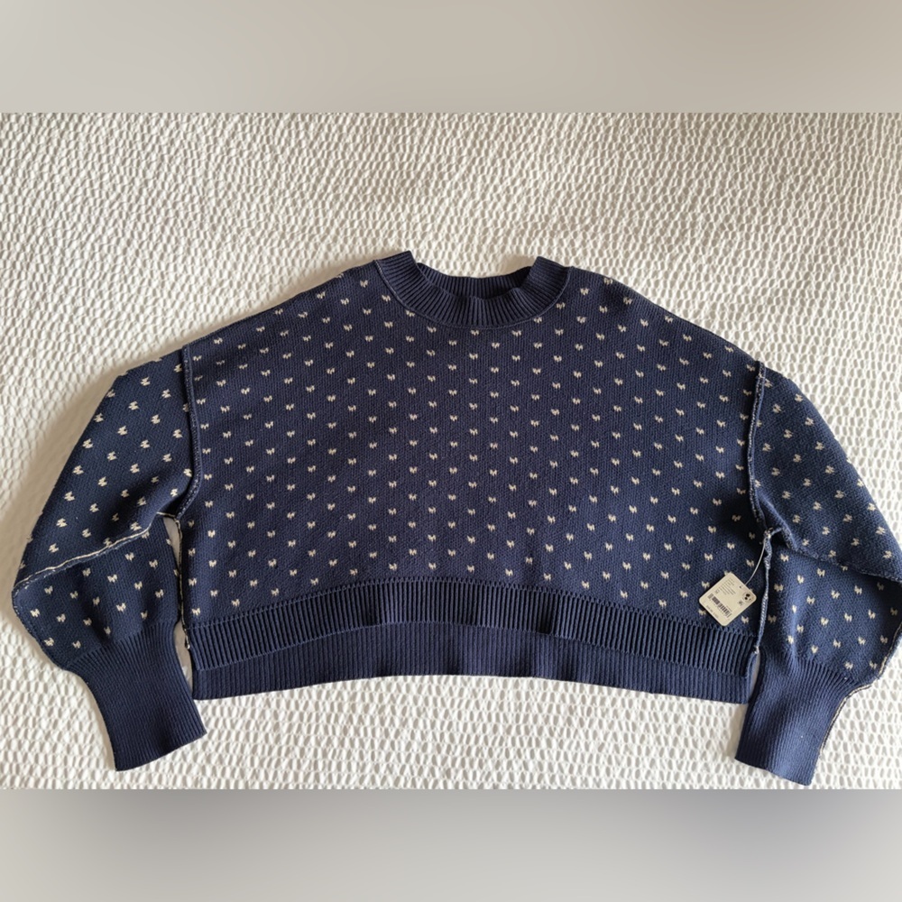 Free People Easy Street Cropped Sweater NWT Navy Combo Medium - Picture 3 of 6